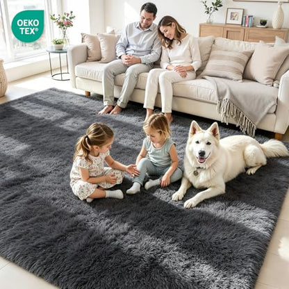 8x10 Fluffy Area Rug for Living Room: Soft Non-Slip Grey Bedroom Carpet - color: Grey, size: 8' x 10' (Rectangular)
