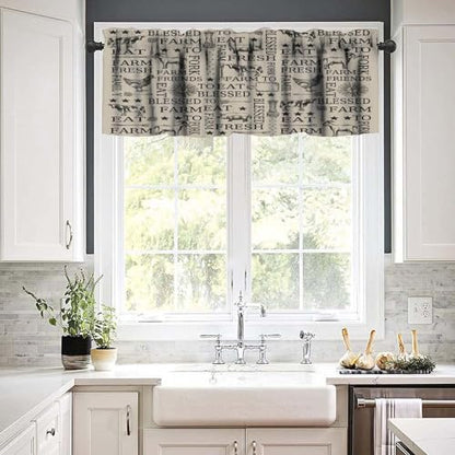 Farmhouse Valance Curtains for Kitchen, Rustic Farm Animal Chicken Cow Pig Pattern Rod Pocket Window Curtain Valances for Living Room Dinning Room 1 Panel, 54x18 Inch - color: Farm-5