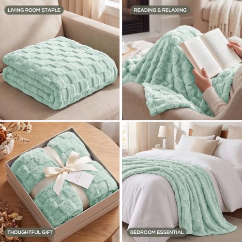 Utopia Bedding Plush Checkered Fleece Blanket Sage Green Throw, 50x60 Inch - color: Sage Green, size: Throw