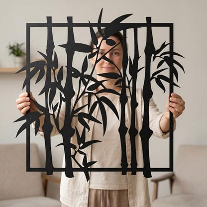 Metal Wall Decor | 17'' x 17'' x 0.05'' Bamboo Modern Art Themed Wall Decorations | Handmade Indoor and Outdoor Wall Art (Bamboo, Black) - size: 17'' x 17'', style: Bamboo
