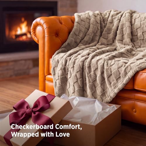 Bedsure Checkered Fleece Throw Blankets for Bed/Couch, Light Brown,50"×70" - color: 03 Light Brown, size: Throw XL (50" X 70")