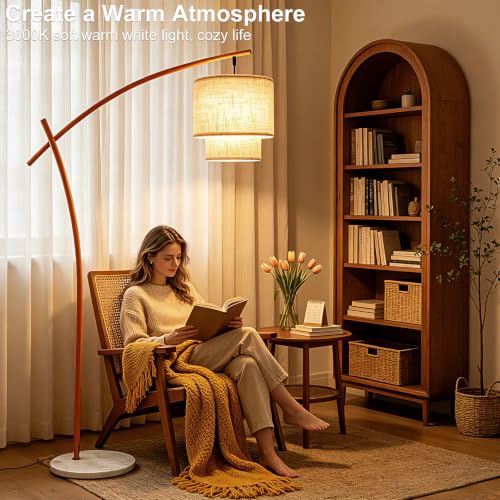 Lightdot Orange Arc Floor Lamp, 3000K Dimmable Standing Hanging Over Lamp - color: Fabric-Orange
