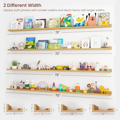 Axeman Picture Ledge Shelf, 72 Inch Oak Floating Shelves Set of 4 - color: Oak, size: 72 Inch