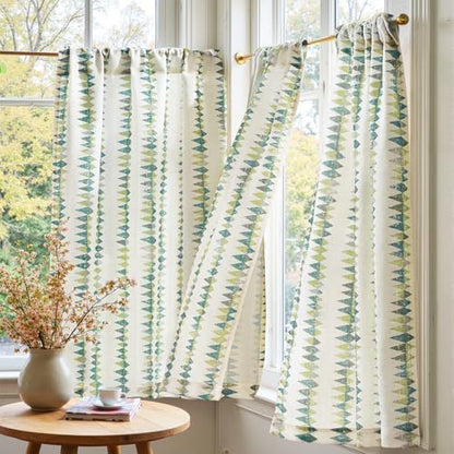 jinchan Sage Green Boho Linen Kitchen Tier Curtains 36 Inches 2 Panels - color: Tribal | Sage Green on Linen, size: 26"W x 36"L (Pack of 2)