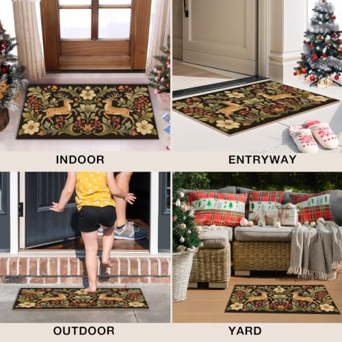 Boho Deer Floral Faux Coco Coir Doormat Door Mat 17x30 Inch - color: Boho Deer 01