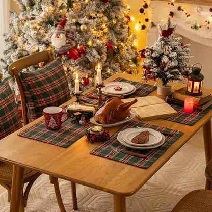 AQOTHES Christmas Plaid Placemats Set of 4 Red Green 12x18 Inch Table Decor - color: Green Red Plaid