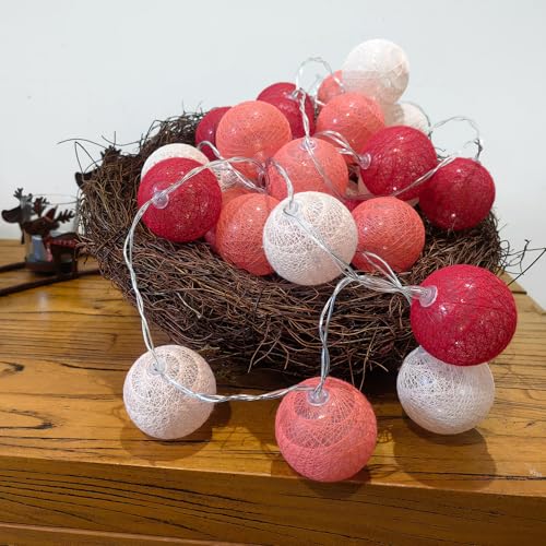 3M/10Ft 30 Red White Ball LED Battery Operated String Fairy Light - color: Red