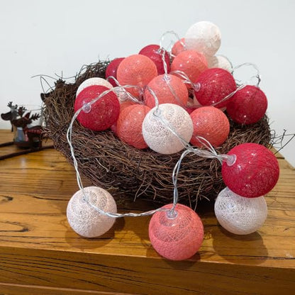 3M/10Ft 30 Red White Ball LED Battery Operated String Fairy Light - color: Red