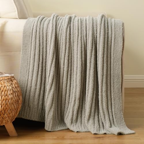 Battilo Grey Throw Blanket for Couch, Fluffy Soft Chenille Blanket, 50"x60" - color: Grey, size: 50"x60"