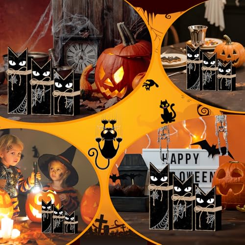 Britimes Halloween Black Cat Tray Decor, 3 Pack, Wooden - style: Black Cat