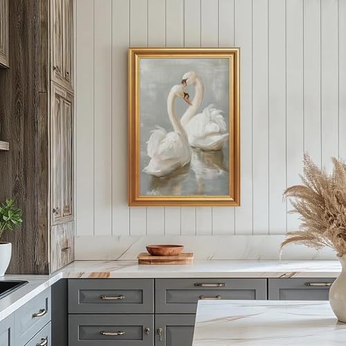 EJPFOGV Two Romantic White Swans Heart Framed Canvas Wall Art 16x24 inches - color: Swan, size: 24"L x 16"W