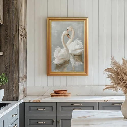 EJPFOGV Two Romantic White Swans Heart Framed Canvas Wall Art 16x24 inches - color: Swan, size: 24"L x 16"W