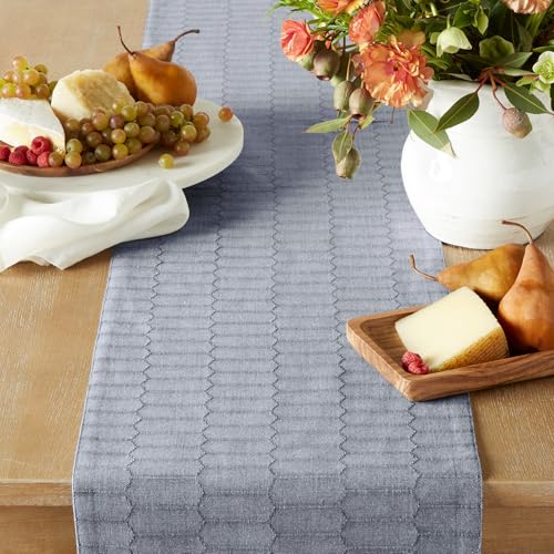 Martha Stewart Honeycomb Modern Farmhouse Reversible Table Runner, Blue, 15"x72" - color: Blue