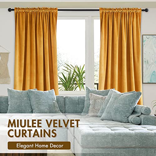 MIULEE Mustard Yellow Blackout Velvet Curtains Drapes 63 Inch Long 52"x63" - color: Mustard Yellow, size: 52"W x 63"L (Pack of 2)