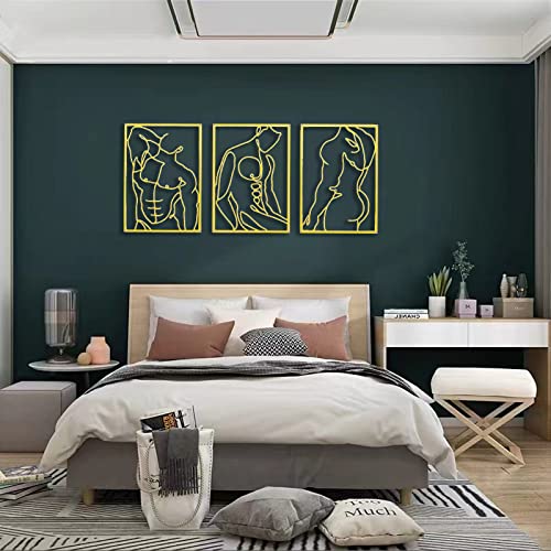SIETIOJI 3 Pcs Gold Wall Art Decor with Real Metal Wall Art,Gold Metal Modern Minimalist Male Body Shape Wall Art for Living Kitchen Bedroom Wall Decor - color: 1-Gold Male