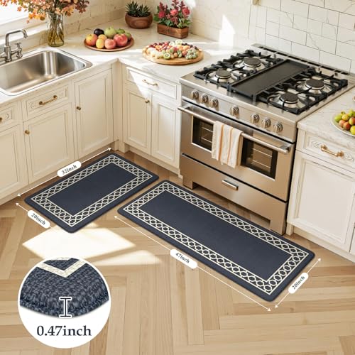 LEEVAN Anti Fatigue Kitchen Mats for Floor, Cushioned Kitchen Mat Set 2PCS - color: Navy Blue, size: 20"x31"+20"x47"-0.47inch
