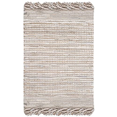 SAFAVIEH Vintage Leather Collection Accent Rug - 2'3" x 4', Beige & Multi, Handmade Boho Fringe Leather, Ideal for High Traffic Areas in Entryway, Living Room, Bedroom (VTL373B) - color: Beige/Multi, size: 2'3" x 4' (Rectangular)