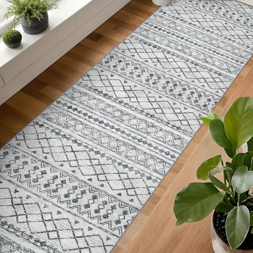 KUTA Extra Long Runners for Hallways 2.6x20ft Washable Grey Boho Runners - color: Grey, size: 2'7" x 20' (Runner)