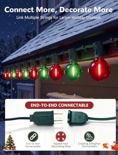 25Ft G40 LED Red Green Outdoor String Lights, 27 Shatterproof Globe Bulbs - color: Red/Green, size: 25Ft