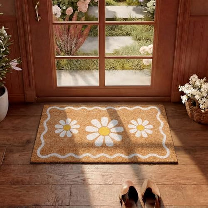 Dunzy Daisy Doormat Outdoor White Floral Welcome Mat for Front Door - style: White Daisy