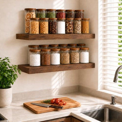 RICHER HOUSE 12" Deep Floating Shelves, 24 Inch Long Rustic Wood Wall Shelf - color: Brown, size: 24in