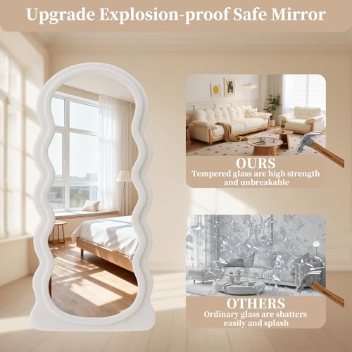 Full Length Mirror, 63"x24" Full Body Mirror with Stand - color: Arch Wavy- White, size: 63"L x 24"W