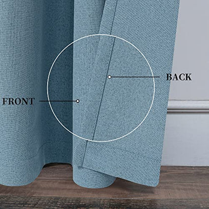 KEQIAOSUOCAI Air Blue 100% Blackout Linen Curtains 100 Inches Long 2 Panels for Bedroom,Modern Farmhouse Full Black Out Room Darkening Thermal Insulated Window Curtain Panels W50 x L100 Inch Length - color: Air Blue, size: 50"W x 100"L (Pack of 2)