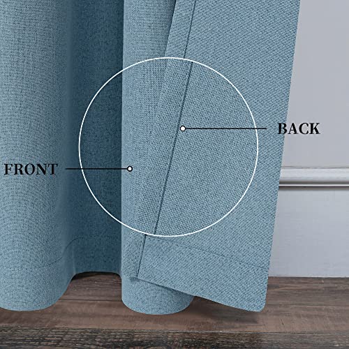 Air Blue 100% Blackout Linen Curtains 102 Inches Long 2 Panels for Villa Bedroom,Modern Farmhouse Full Black Out Room Darkening Thermal Insulated Large Window Curtain Panels W50 x L102 Inch Length - color: Air Blue, size: 50"W x 102"L (Pack of 2)