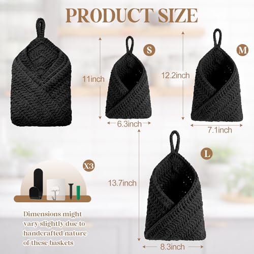 Honeydak 3 Hanging Baskets, Black, Envelope Basket - color: Black, style: Envelope Basket