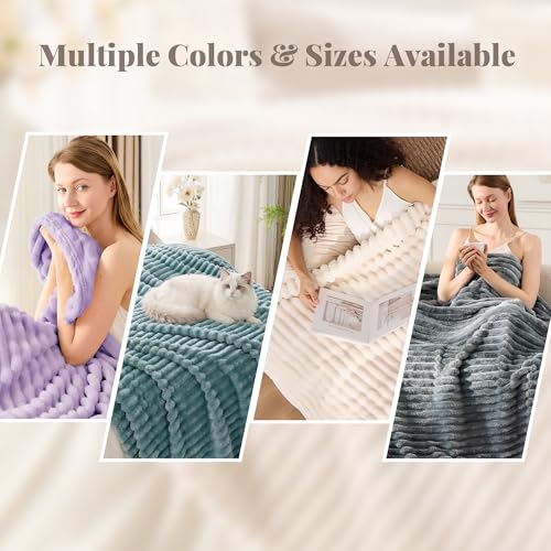 330GSM Ribbed Fleece Throw Blanket for Couch, Light Purple,50"x70" - color: Light Purple, size: Throw XL(50"x70")