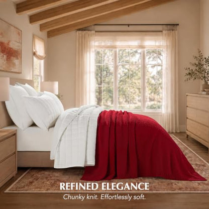 EVERGRACEHOME Chunky Chenille Knit Throw Blanket, 90 x 90, Classic Red - color: Classic Red, size: 90" X 90"