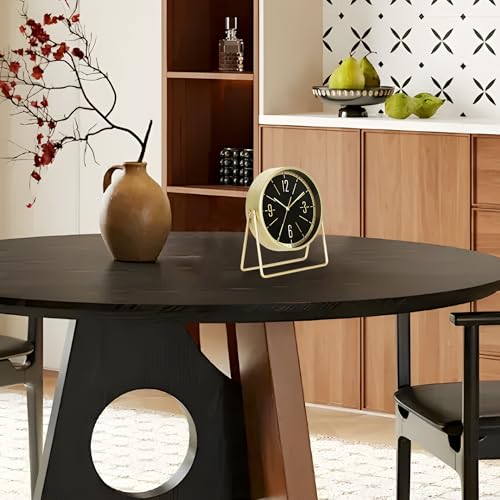 Vintage Metal Desk Clock, Gold Black