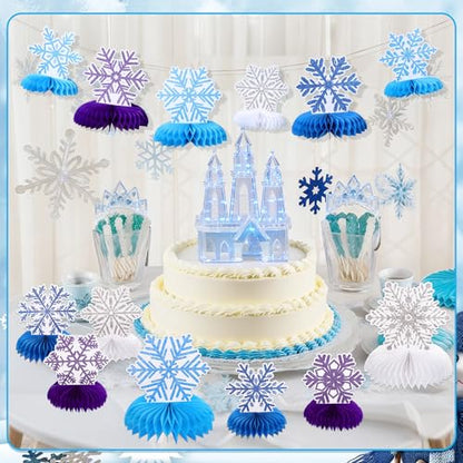 12 PCS Snowflake Honeycomb Centerpieces for Tables Frozen Birthday Party Decorations Snowflake Table Centerpieces Winter Wonderland Party Decorations for Christmas Holiday Baby Shower Supplies - style: Snowflake
