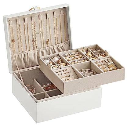 SONGMICS 2-Layer Jewelry Box with Handle, Removable Tray, Floating Effect - color: White