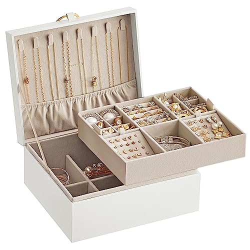SONGMICS 2-Layer Jewelry Box with Handle, Removable Tray, Floating Effect - color: White