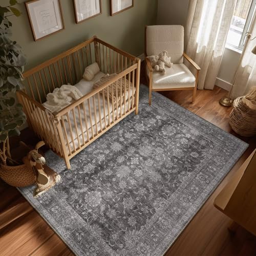 Washable 5x7 Area Rugs for Living Room Bedroom, Charcoal Gray - color: Charcoal Gray, size: 5' x 7' (Rectangular)
