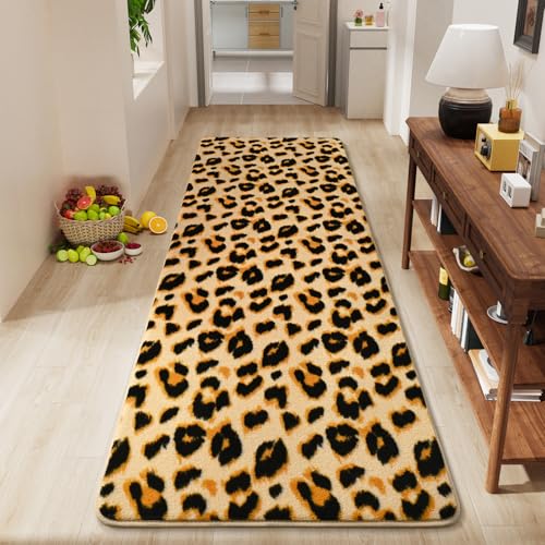 Amearea Soft Leopard Runner Rugs, 2x6 Cheetah Print Bedroom Bedside Rugs - color: Khaki, size: 2' x 6' (Runner)