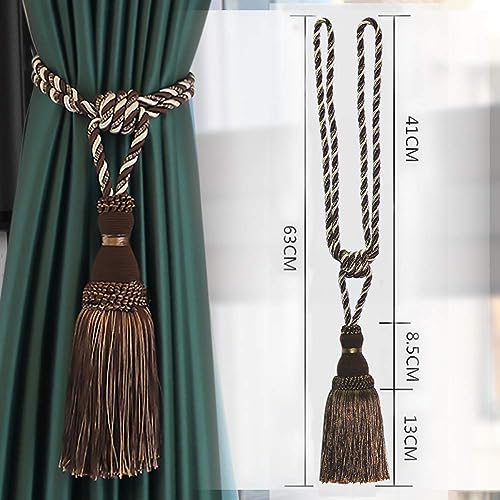 BEL AVENIR 2 Pack Curtain Tiebacks Tassel Drapery Tie-Backs Rope Holdbacks - color: Mix Coffee, size: 2 Pack