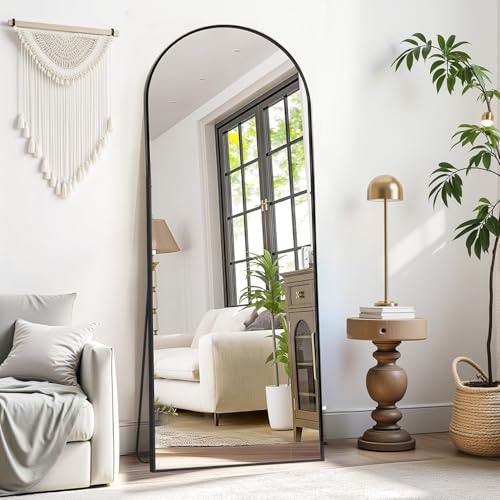 Rowjut Floor Mirror Arched Mirror Full Length 56"X20" Full Length Mirror can be Free Standing or Hanging on the wall Used in Living Room Entrance Hall, Corridor Room Bathroom etc （Black - color: Black, size: 56"L x 20"W