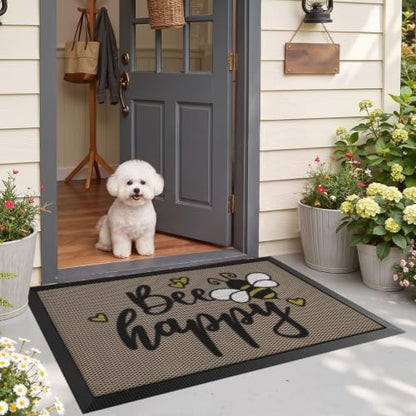 LUMI Outside Welcome Door Mat 32x47, Non-Slip Durable Rubber Easy Clean - color: Bee Happy, size: 32"x47"