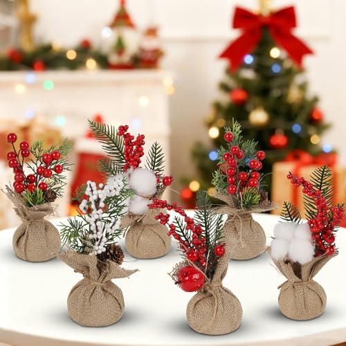 winemana 6 Pcs Mini Christmas Tree Table Decorations Office Holiday Decor - size: 8in