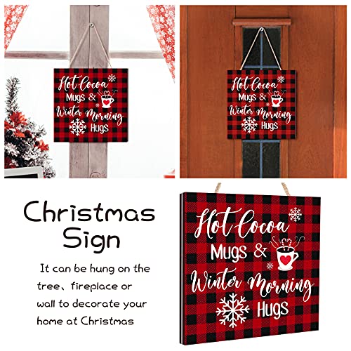 Blulu Christmas Wooden Sign Hot Cocoa Baking Quote Hanging Plaque,Plaid - color: Buffalo Plaid