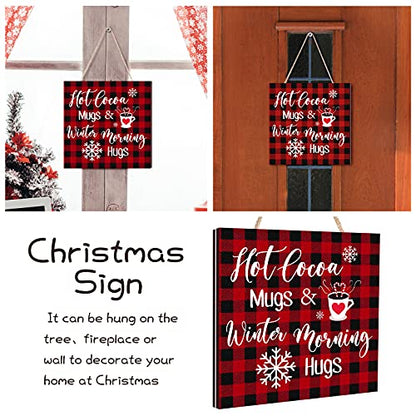 Blulu Christmas Wooden Sign Hot Cocoa Baking Quote Hanging Plaque,Plaid - color: Buffalo Plaid