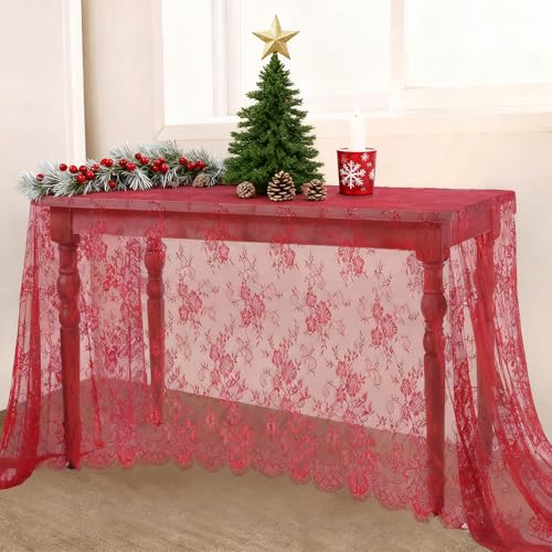 Red Lace Tablecloth Rustic Table Fabric 60x120 Inch for Wedding Christmas - color: Red, size: 120" x 60" (1Pc Rectangular)