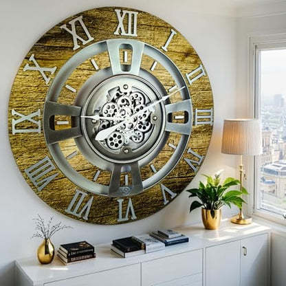 ImprovingLife The Gears Clock Real Moving Gear Wall Clock England Line (Gold Antique, 36 inches (90 cm)) - color: Gold Antique, size: 36 inches (90 cm)