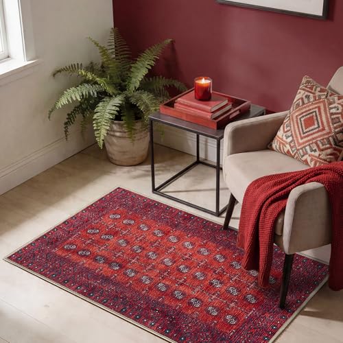 Keen Home Design Vintage Washable Entryway Rug, Non-Slip Low Pile, 2x3 - color: Red/Burgundy, size: 2' x 3' (Rectangular)
