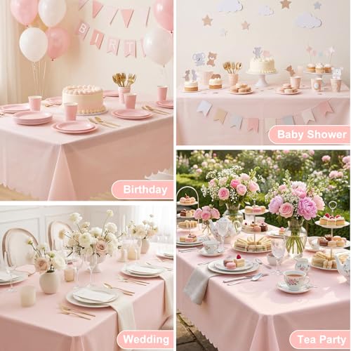 NatNarr 6 Pcs Plastic Light Pink Tablecloths, Scalloped Table Cloths - color: Light Pink, size: 6 Pack
