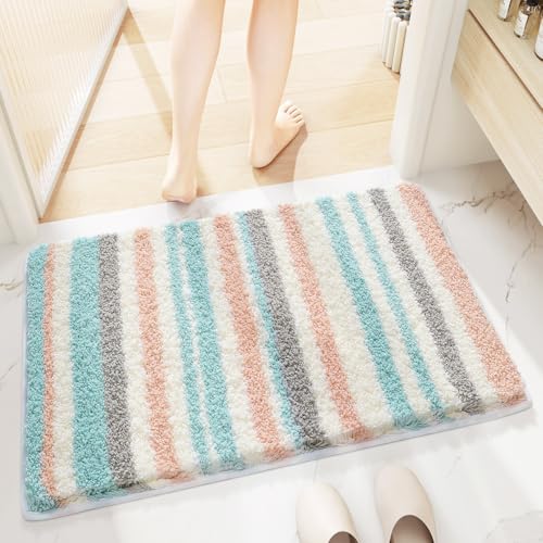 Molesun Stripes Bath Mat 16x24, Soft Absorbent Microfiber Bath Rugs - color: Pink, size: 16" x 24"