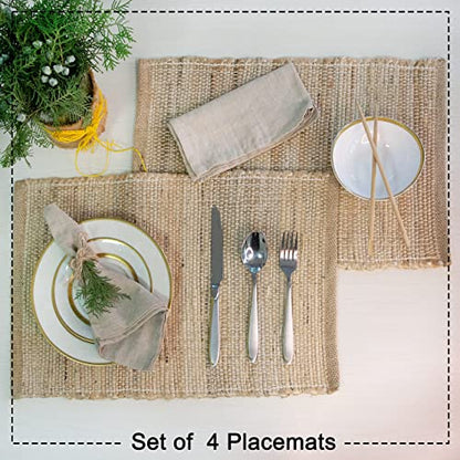 Chardin Home Eco-Friendly Natural Jute/Hemp Placemats 13''x''19, Set of 4 Natural/Beige Table Mats | Perfect for Holidays, Thanksgiving, Christmas, or Everyday Meals - size: 13x19 Inch.