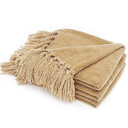 RECYCO Chenille Throw Blanket for Couch, 50"x60", Beige - color: Beige, size: 50'' X 60''